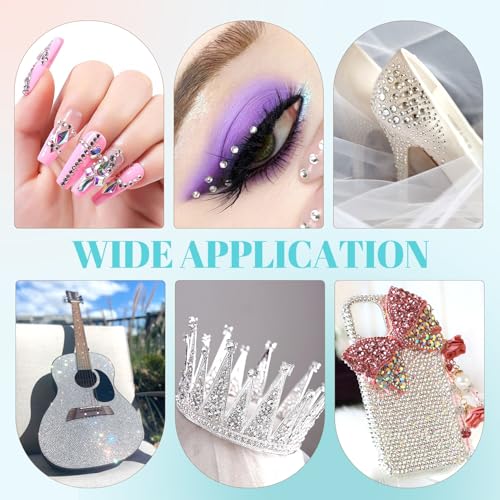 6100Pcs Resin Rhinestones for Crafting with 2Pcs 10ml B7000 Jewelry Glue, 1 Box Flatback Crystals Diamond (Clear) for Bedazzling Crafts DIY Nail Art Non Hotfix Gems for Clothing Shoes Tumblers