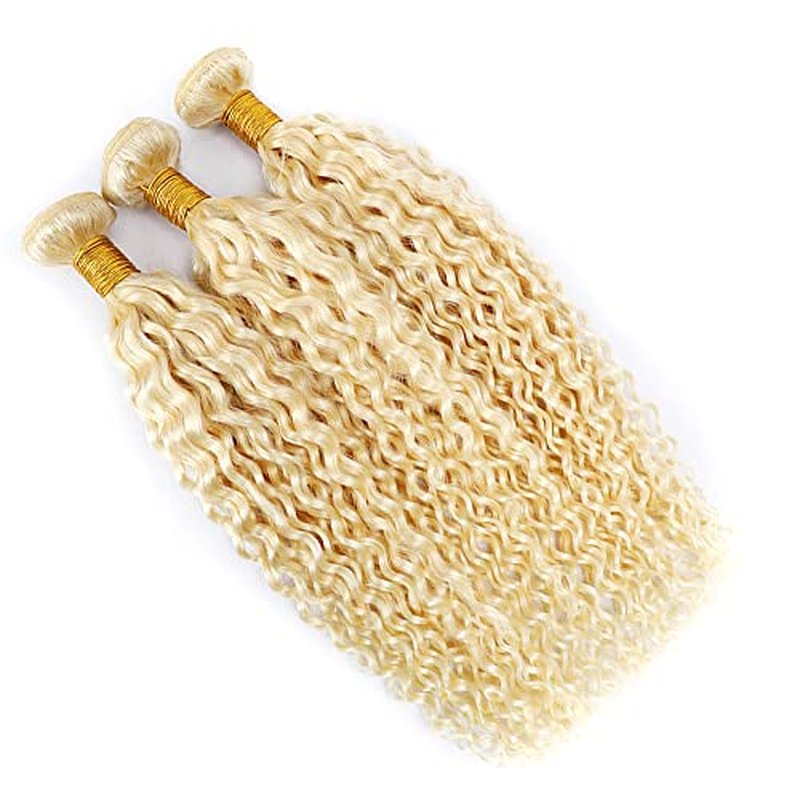 Blonde Kinky Curly Bundles 613 Human Hair Bundles Blonde Curly Wave Bundles 8A Unprocessed Brazilian Virgin Extensions 24 26 28 Inch