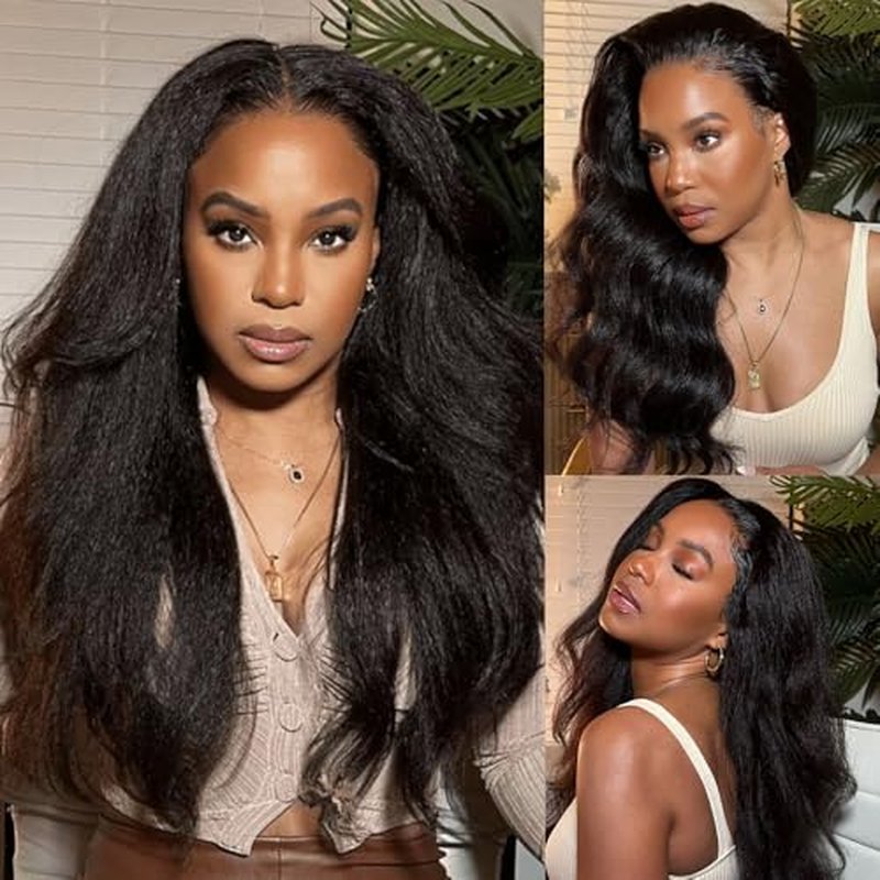Kinky Straight Hair 3 Bundles 16 18 20 Inch 100% Unprocessed Brazilian Yaki Straight Human Hair Wave Bundles Kinky Straight Hair 1B Color