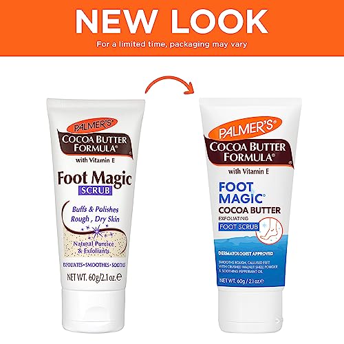 Palmer's Cocoa Butter Formula Foot Magic Exfoliating Foot Scrub with Vitamin E for Dry, Cracked Feet, Use with Foot Scrubber for Pedicure, 2.1 Ounce