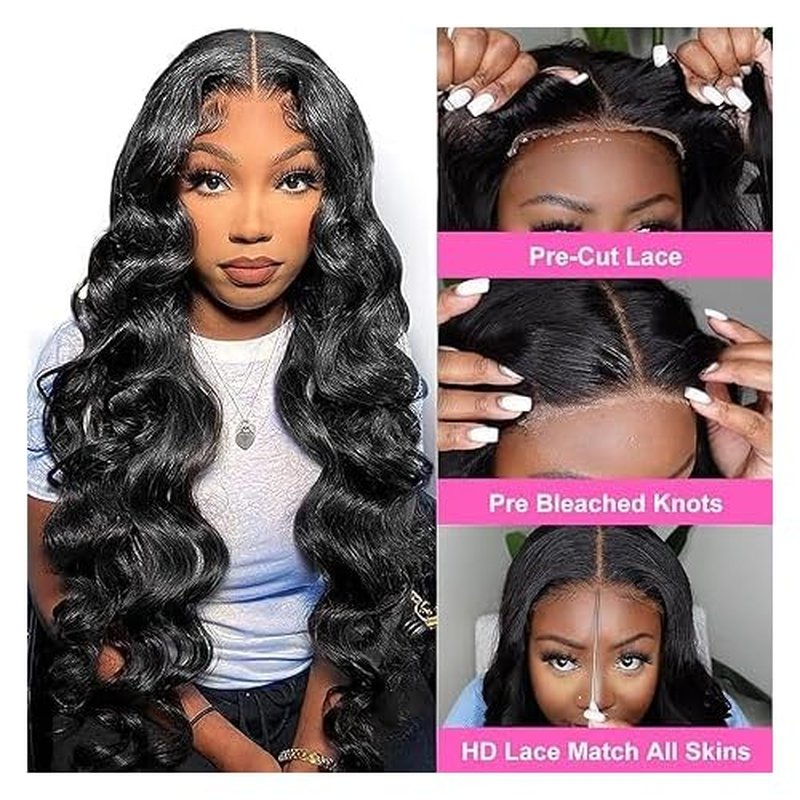 28 Inch Wear and Go Glueless Wig, Human Hair, 180% Density, 5x5 HD Lace Closure, Body Wave, Natural Black