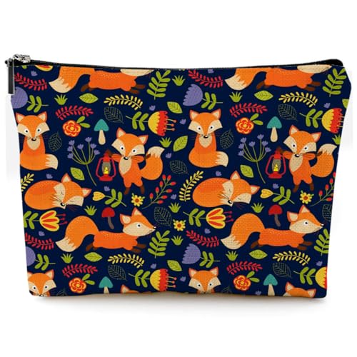 Small Makeup Bag for Purse Cute Canvas Waterproof Cosmetic Bags for Women Zipper Travel Toiletry Pouch-Fox Makeup Bags
