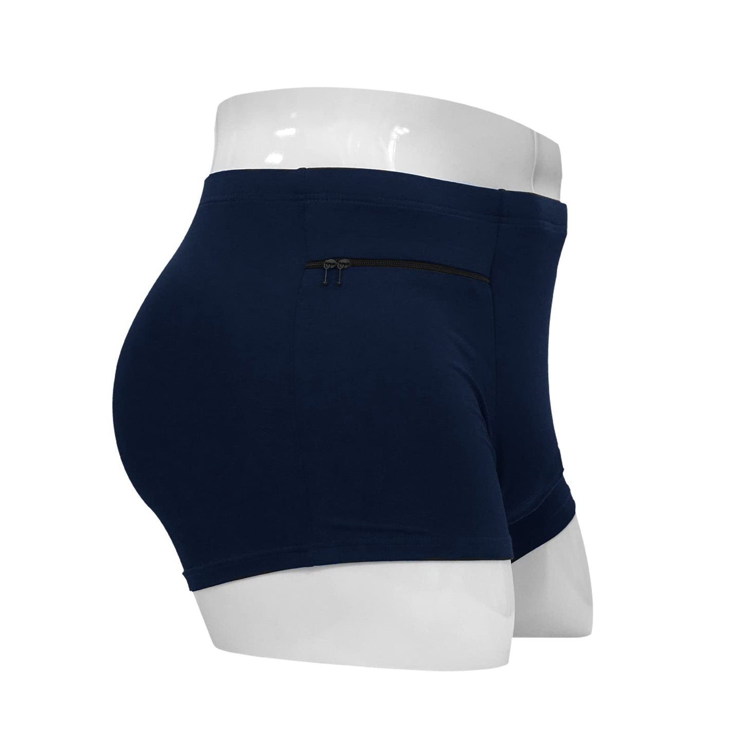 LUEXBOX Pocket Underwear for Men with Secret Hidden Pocket, Travel Boxer Briefs, Medium Size 4 Packs (Dark Blue)