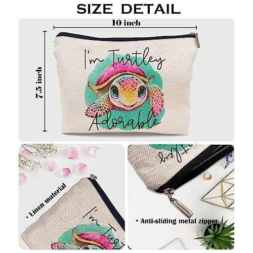 Cute Ocean Animal Sea Turtle I'm Turtley Adorable Cosmetic Bag Decorative Women's Makeup Bag Zipper Pouch Travel Toiletry,Gifts for Sea Turtle Lovers Teen Girls