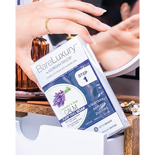 Morgan Taylor BareLuxury 4-Step Complete Pedicure & Manicure Packs - Complete Nail Care Kit with Soak, Masque, Scrub & Massage Butter, Professional Spa-Quality Treatments (Calm Lavender & Sage)