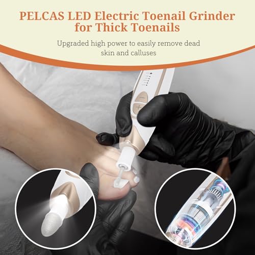 PELCAS Electric Toenail Grinder for Thick Toenails, 5 Speeds Manicure and Pedicure Kit, Cordless Nail Drill with LED Light, Electric Nail File for Human, Pet, Thick Toenails, Natural & Acrylic Nails