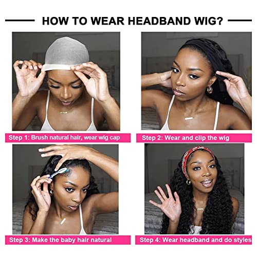 28 Inch #4 Chocolate Brown Headband Wig Human Hair 150% Density Grade 8A Unprocessed Brazilian Virgin Hairs Machine Made Brown Deep Wave Headband Wig Human Hair None Lace Front Wig