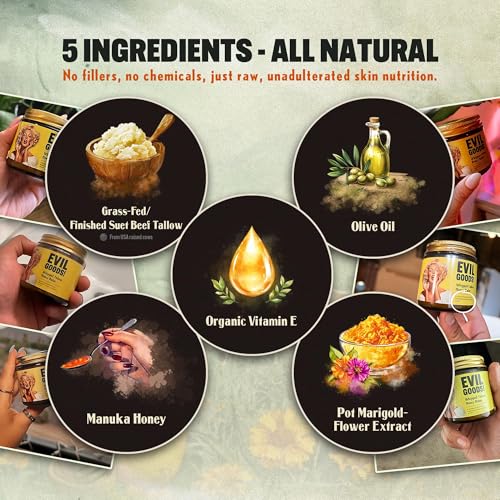 Whipped Beef Tallow and Honey Balm - Moisturizer for Skin, Face, Lips, Body - Natural, Unscented, Non-Toxic Skincare with Manuka Honey - Citrus scented