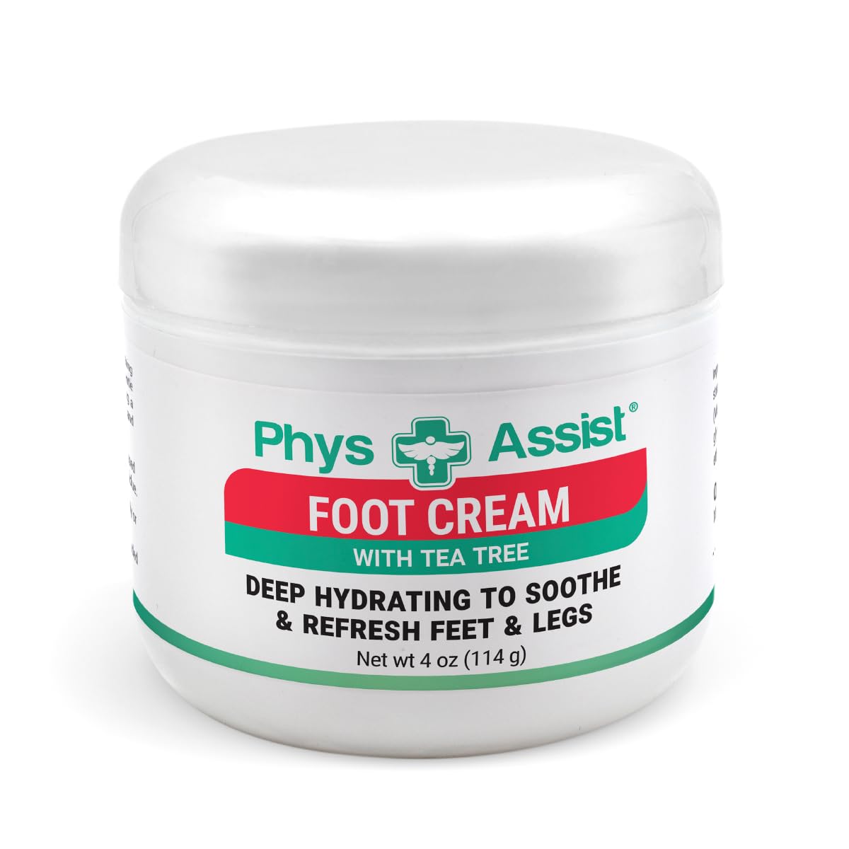 PhysAssist Foot Cream with Tea Tree – Deep Hydrating Foot & Leg Cream for Dry, Tired & Sensitive Skin – Refreshing Moisture Support with Peppermint, Menthol & Vitamin E – 4 oz Jar