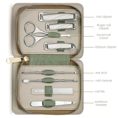 8-Piece Manicure Pedicure Set-Stainless Steel Nail Clippers Toenail Fingernail Cutters with Travel Case Complete Grooming Kit (Blue)