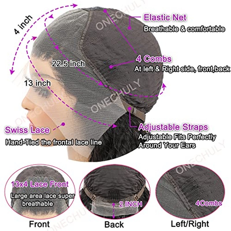 13x4 HD Transparent Water Wave Lace Front Wigs Human Hair Pre Plucked with Baby Hair 180% Density Water Curly Wave Lace Frontal Wigs for Black Women 28 Inch Natural Color