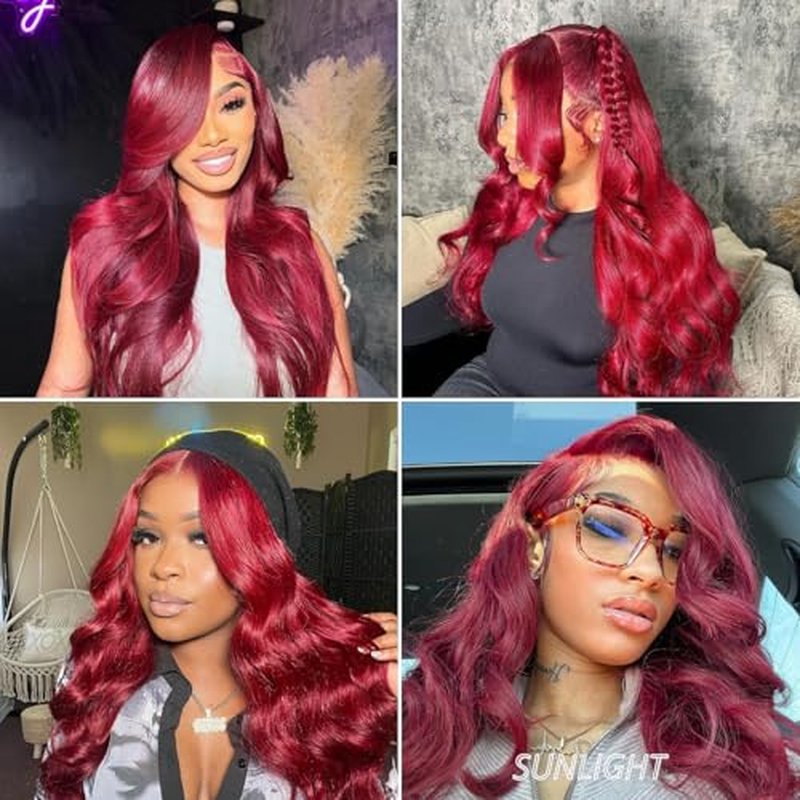 Red Burgundy 3 Bundles Human Hair Body Wave, 12A Colored 100% Unprocessed Remy Hair Soft and Bouncy Burgundy Cherry Red 99J Human Hair Wavy Bundles Sew in Double Weft Quick Weave 12 14 16 Inch