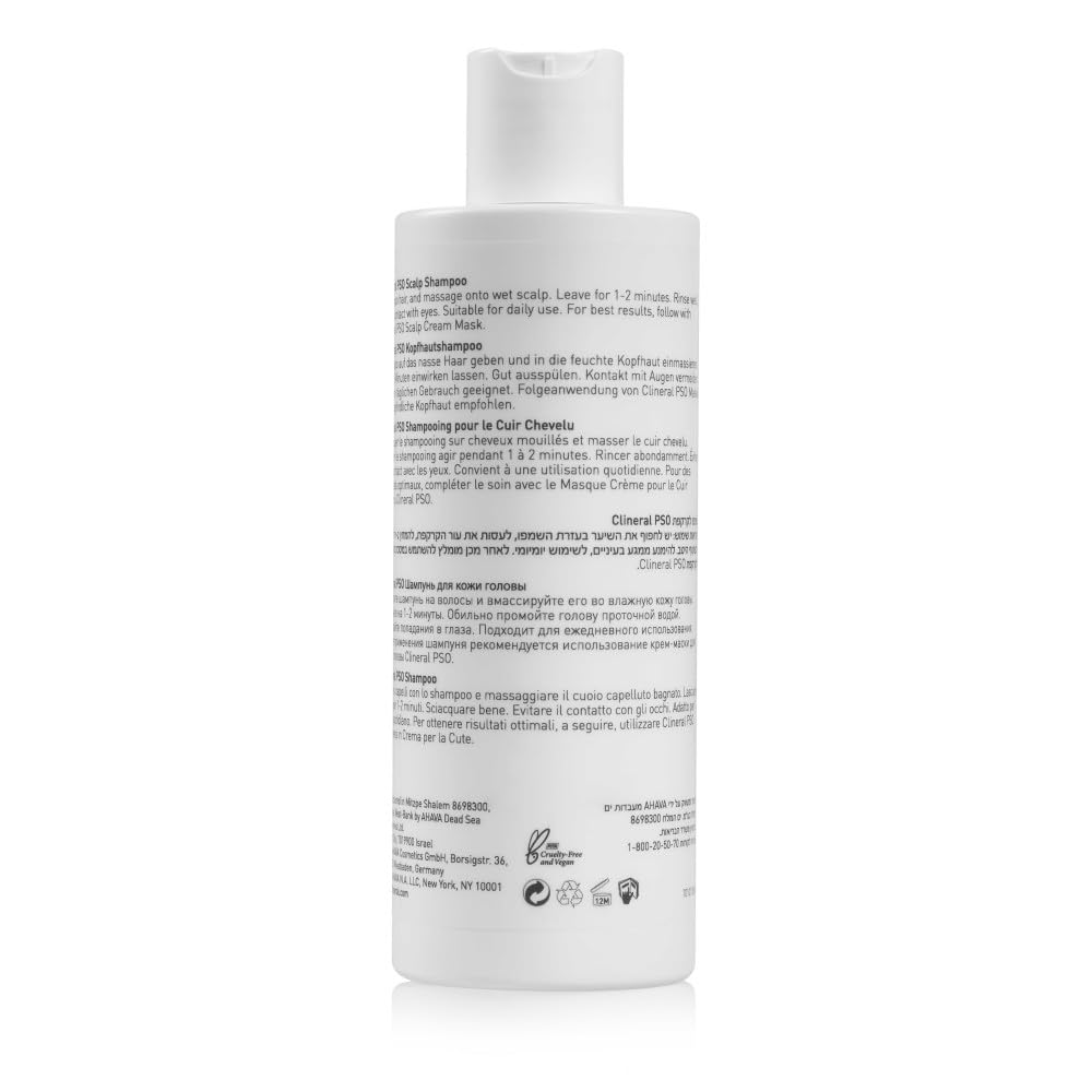 AHAVA Clineral Pso Scalp Shampoo - Rich & gentle shampoo to reduce scalp irritations, alleviates dryness, cleanses the hair, hydrates & softens the scalp, with Osmoter, Zinc & Hippophae Oil, 8.5 Fl.Oz