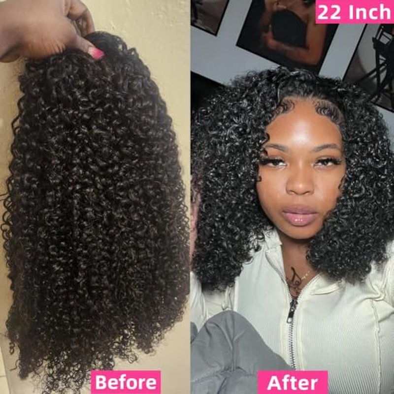Curly Half Wig Human Hair 200% Density Seamless Flip Over Wig Wear and Go Glueless Drawstring Wig Human Hair for Women 3 In 1 Deep Curly Headband Wig Beginner Friendly 22 Inch