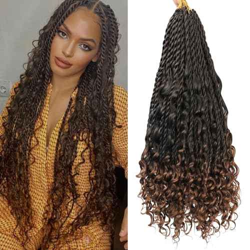 Senegalese Twist Crochet Hair - 8 Packs Boho Island Twist Crochet Hair with Curly Ends 16 Inch Pre Looped Goddess Crochet Twist Hair Extensions for Black Women (16 Inch(8 Packs), 1B/30)