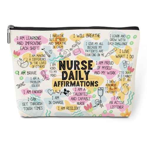 Daily Affirmations Makeup Bag Nurse Accessories for Work Nurse Gifts Nursing Student Essentials Inspirational Gifts for Women Female RN Nurse Coworker Birthday Friendship Nurse Day Travel Toiletry Bag