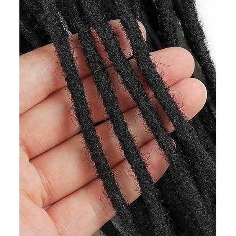 4inch 100 Strands 100% Human Hair Dreadlock Extensions, 0.6cm Width Handmade Loc Extensions Human Hair for Men Women Kids, Permanent Dread Extensions Can Be Dyed Bleached Curled(Natural Black)