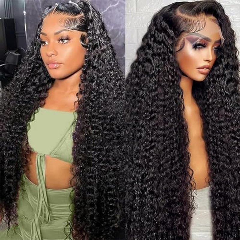 Oxcart Deep Wave Lace Front Wigs Human Hair 22 Inch 200 Density 13x6 HD Lace Frontal Wigs Pre Plucked Glueless Brazilian Virgin Human Wig with Baby Hair Deep Wave Wigs for Women Natural Black