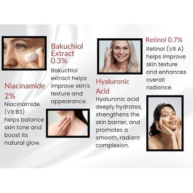 Retinol Cream for Face, with Hyaluronic Acid and Vitamin E, 50 ml (1.7 fl oz) - Pack of 1 - Reduce Appearance of Wrinkles, Fine Lines and Dark Spots - Korean Skincare