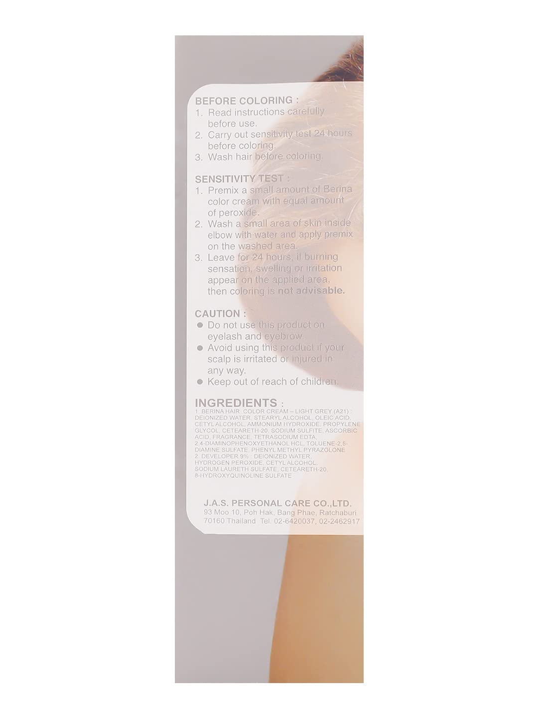 Berina A21 Light Grey Silver Permanent Hair Dye Color Cream Unisex - Punk Style