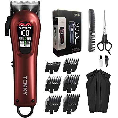 Hair Clippers for Men Professional Clippers for Men Cordless&Corded Barber Clippers for Hair Cutting & Grooming. Rechargeable Hair Trimmer Kit for Household (Red)