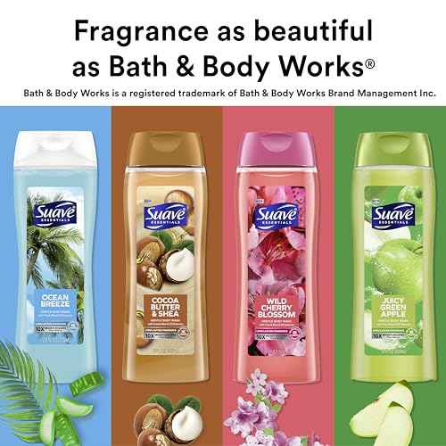 Suave Moisturizing Body Wash, with Wild Cherry Blossom and Vitamin E Extract, No Parabens, No Phtahaltes, 18 Oz Pack of 6