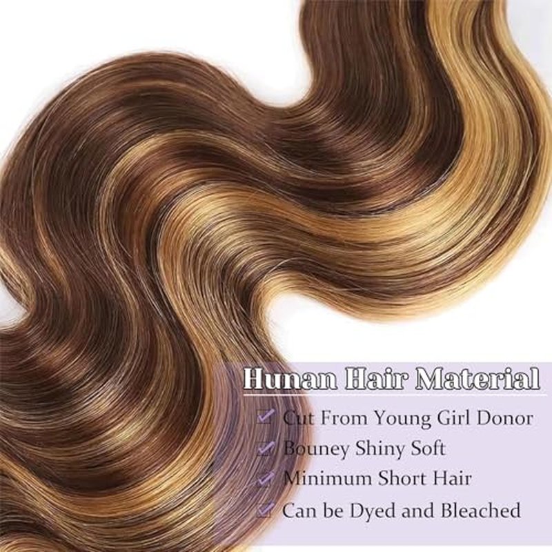 Highlight P4/27 Body Wave Bundles Human Hair 100% Unprocessed Raw Material Body Wave Human Hair Bundle For Quick Weave Double Weft Brown Honey Blonde Piano Color 14 16 18 Inch