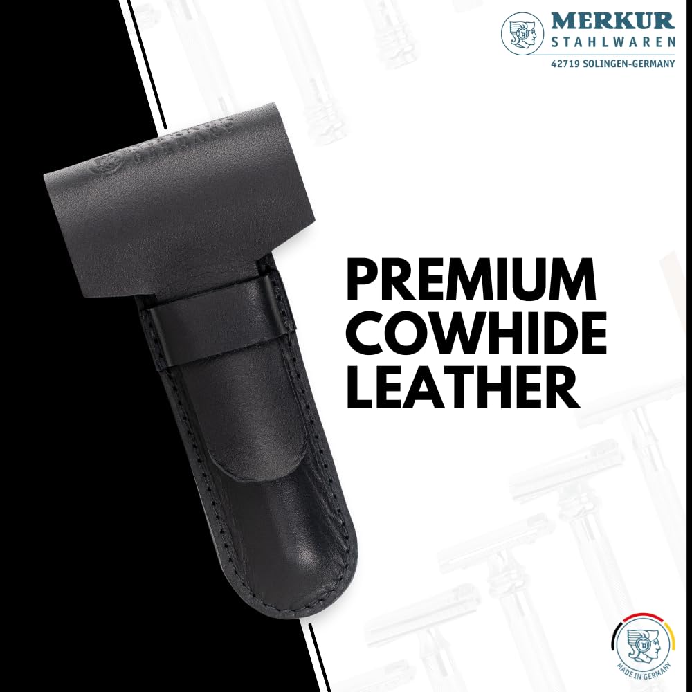 MERKUR Black Leather Razor Case - Vegetable-Tanned Cowhide | Precision Fit for Safety Razors up to 110mm