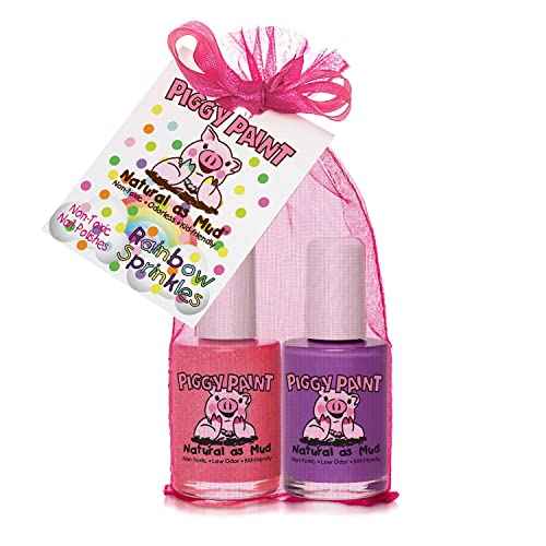 Piggy Paint 100% Non-toxic Girls Nail Polish - Safe, Chemical Free Low Odor for Kids, Rainbow Sprinkles 2 Polish Gift Set