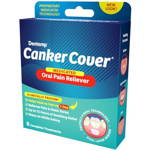 Dentemp Canker Cover - Canker Sore Medicine Pain Reliever (8 Count) - Canker Sore Treatment to Relieve Canker Pain, Mouth Sores & Mouth Irritation - Fast Acting Canker Sore Relief Tablets for Adults