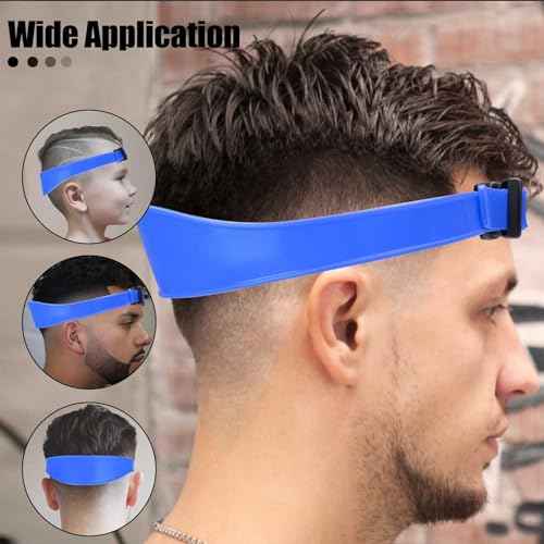 1PC Neckline Shaving Template for DIY Self Haircutting, Adjustable Hair Trimming Guide, Silicone Curved Haircut Band for Cleaning Straight Neck Hairline (Blue)