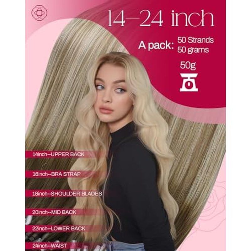 Moresoo Microlink Hair Human Hair Extensions Dark Brown to Light Brown with Light Blonde Balayage Micro Loop Hair Extensions Human Hair for Women 50G/50S 24 Inch