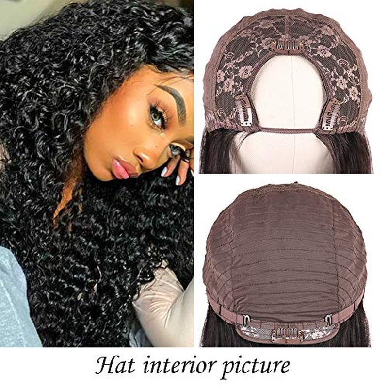 huarisi U Part Wig Water Wave Hair for Women, 100% 10A 1b Brazilian Hair, Glueless Full Head Clip in Half Wigs U Shape Wigs, 150% Density Natural Color (22 Inch)