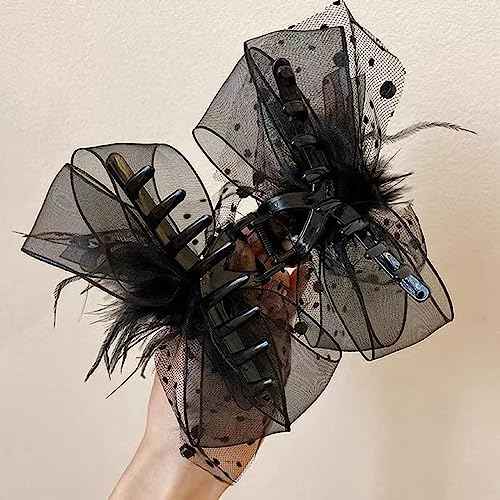 2Pc fashion Mesh Ostrich Hair Clip, Large Hair Clips for Thick and Thin Hair, Strong Hold Bow Claw Clips Non-slip Jaw Hairpin Fashion Hair Accessories Gifts for Women Girls