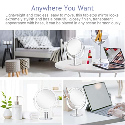 Vanity Makeup Mirror with Stand, 1X/15X Magnification Double Sided 360 Degree Swivel, Portable Table Desk Counter top Magnifying Mirror, Tabletop Bathroom Shaving Mirror, 6.25 Inch
