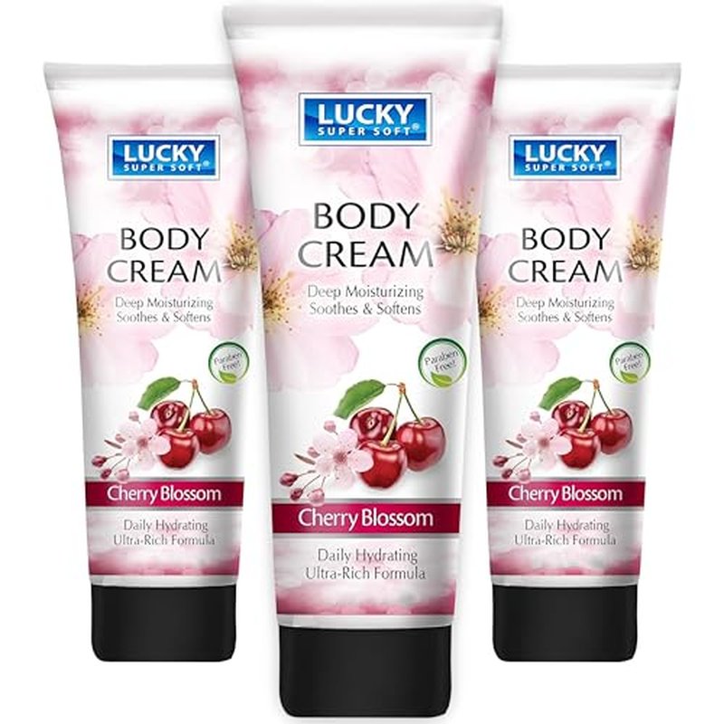 Lucky Super Soft Body Cream, Cherry Blossom, Deep Moisturizing to Soothe & Soften Skin, 6 oz, 3 Pack