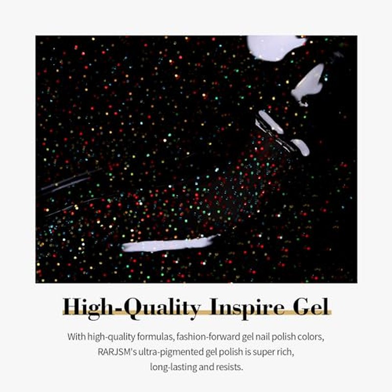 RARJSM Gel Nail Polish Black Glitter Sparkly Chunky Iridescent Rainbow Shimmer Pigments Nail Gel Polish Soak off Led UV Curing Required for Nail Art Salon Manicure 15ml Fall Winter Christmas