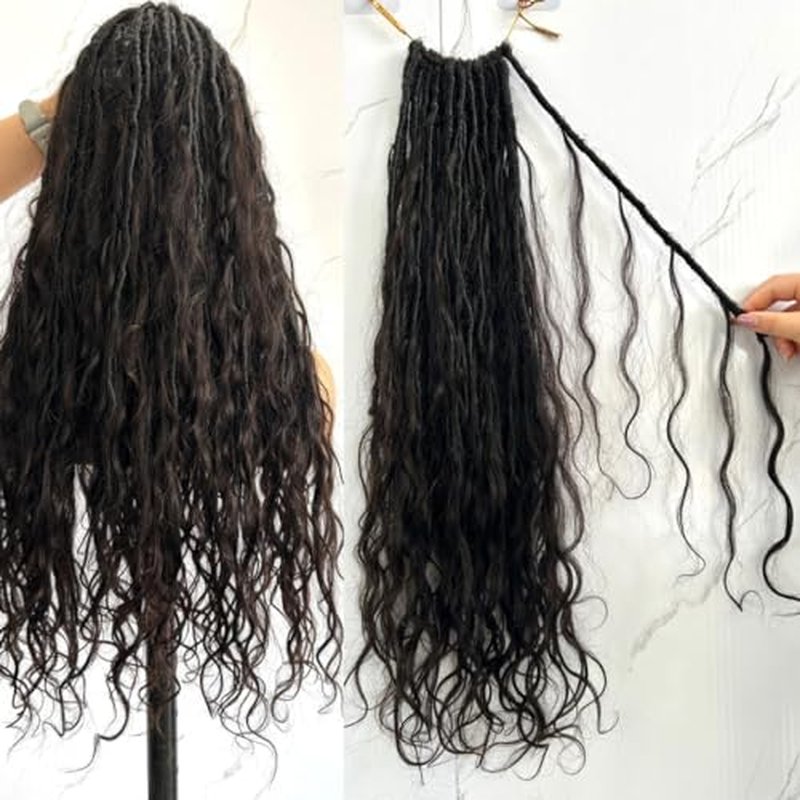 Pre-looped Crochet Boho Faux Locs with Human Hair body wave Ends Boho Hair Braids Goddess Dreadlocks Hair for Black Women Natural Color 26 Inch (Pack of 1)