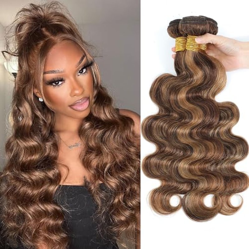Highlight P4/27 Body Wave Bundles Human Hair 100% Unprocessed Raw Material Body Wave Human Hair Bundle For Quick Weave Double Weft Brown Honey Blonde Piano Color 14 16 18 Inch