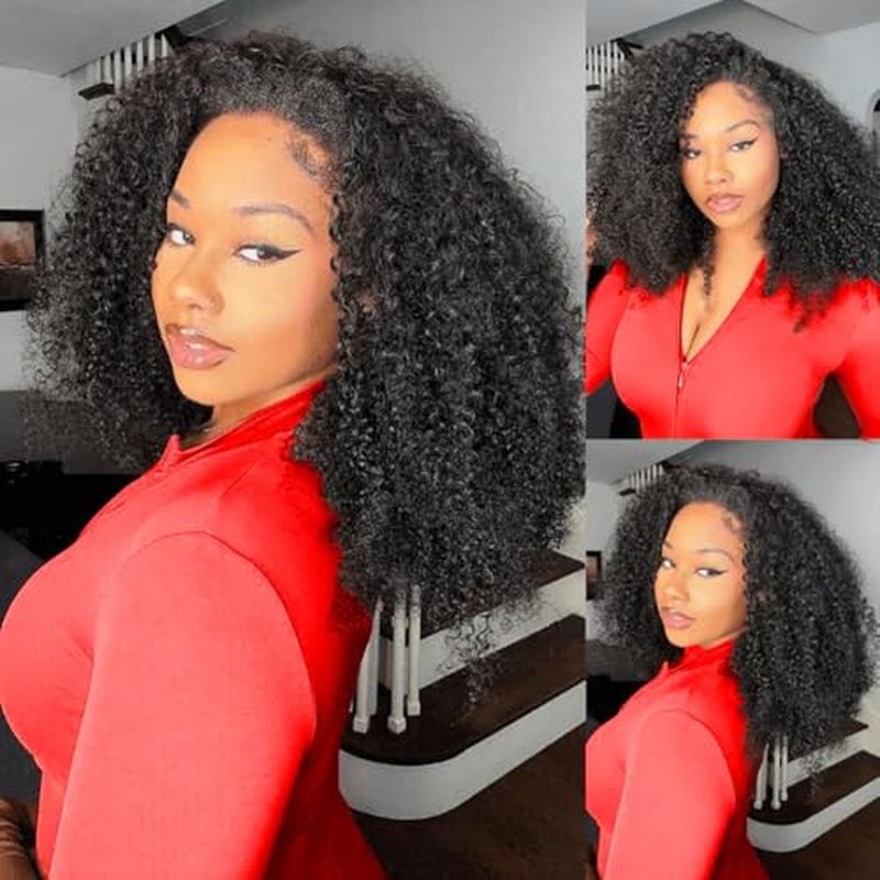 Kinky Curly Lace Front Wigs, 18 Inch 13x6 HD Lace Frontal Black Curly Wig for Women, 12A 180% Density Pre Plucked with Baby Hair Afro Human Hair Wigs