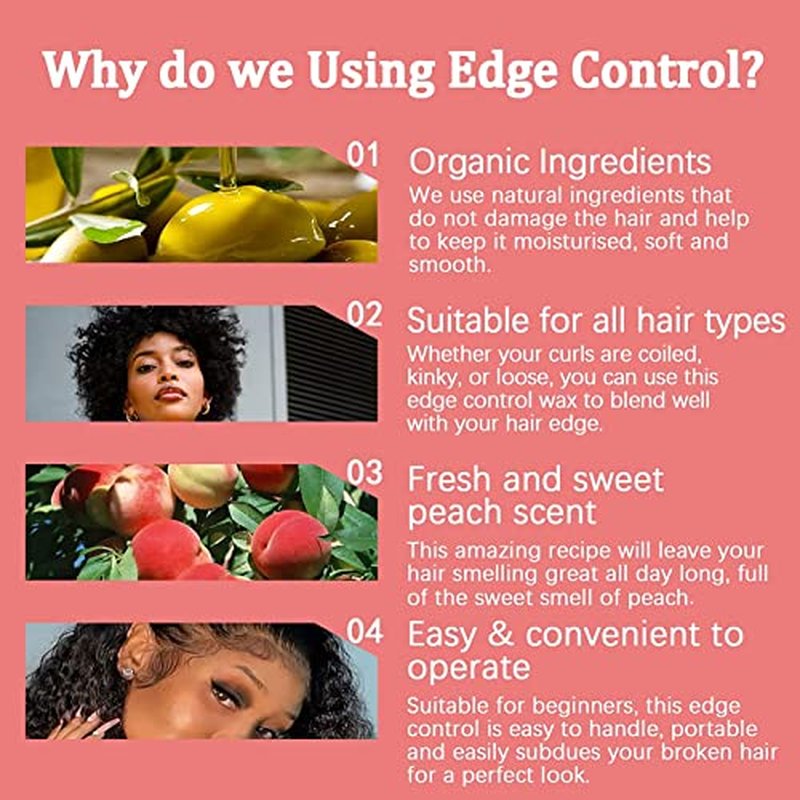 Edge Control Wax for Women Strong Hold Non-greasy Edge Control Smoother Edge Wax, Edge Wax Styling Gel Edge Control for Black Hair No Flaking, White Residue, Shine and Smooth (edge control-6pcs)