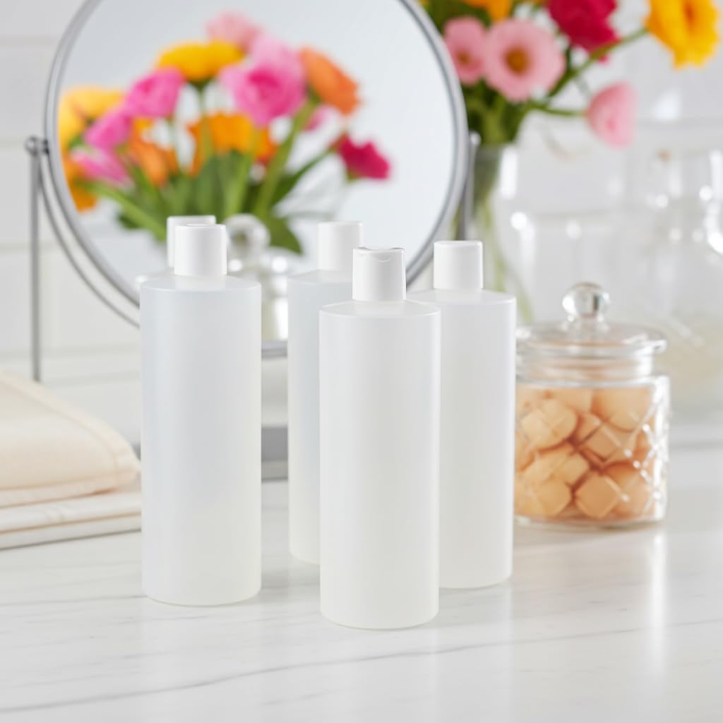 JUVITUS (12 Pack) 16 oz White Plastic Squeeze Bottles with White Disc Caps
