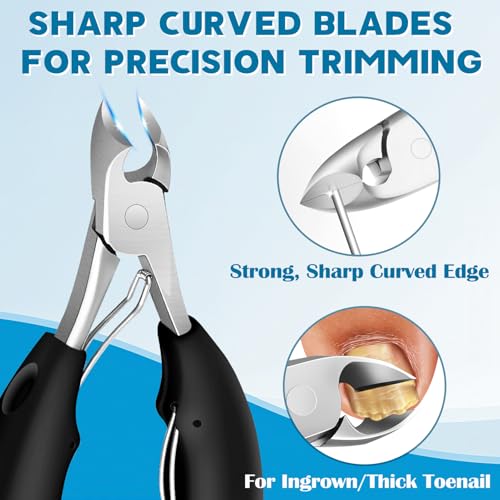 Heavy Duty Toenail Clippers Set for Seniors Thick Toenails, 7-in-1 Nail Clippers with Catcher, Professional Long Handle Ingrown Toenail Clippers for Men, Fingernail Manicure Pedicure Kit