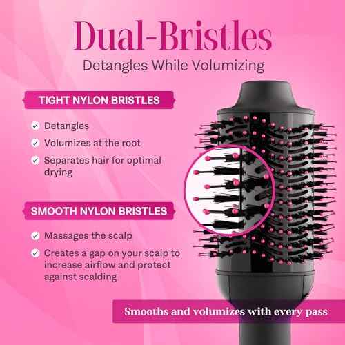 Asani Hair Dryer Brush - 4-in-1 Blow Dryer with Comb, Curling & Hot Hair Straightener Brush - Round Blowout Straightening Brush with Anti-frizz Ceramic Titanium Barrel for All Hair Types (120V)