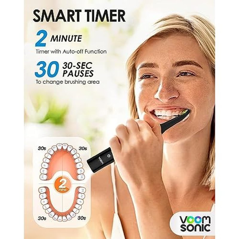 Voom Sonic Pro 7 Series Rechargeable Electronic Toothbrush, Advanced Oral Care Technology, 2-Minute Timer w/Quadrant Pacing, 5 Adjustable Speeds, Magnetic Levitation, 100% Waterproof, Black (VM-20946)