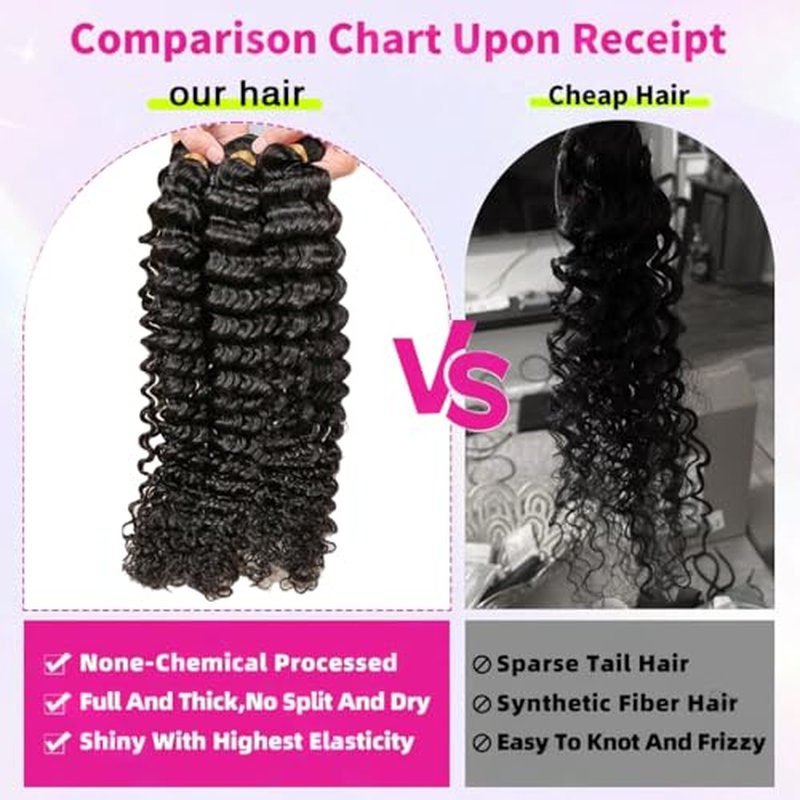 12 A Brazilian Deep Wave Human Hair Bundles(18 20 22) 100% Unprocessed Virgin Remy Hair Deep Curly Human Hair Weave 3 Bundles Extensions for Black Women Natural Color