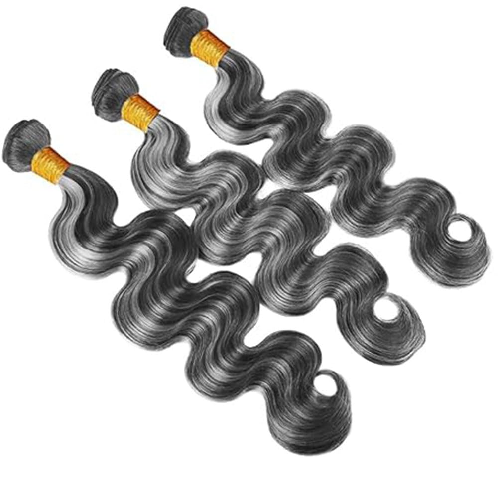 Bafamiya Highlight Grey Human Hair Bundles Body Wave 12 14 16 Inch P1B/Grey Bundles Human Hair 3 Bundle 300g Total Unprocessed Brazilian Virgin Hair for Black Women