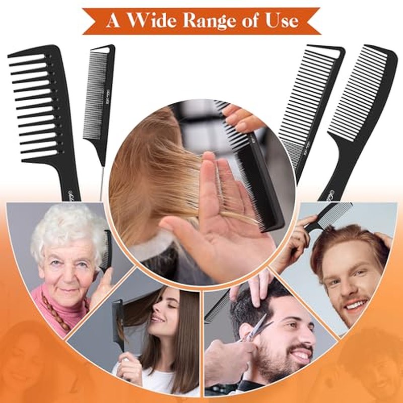 SALONSILK 4PCS Professional Comb Set, Wide Tooth Rat Tail Fine Tooth Hair Combs, Braiding Cutting Barber Styling Curly Parting Set for Men and Women