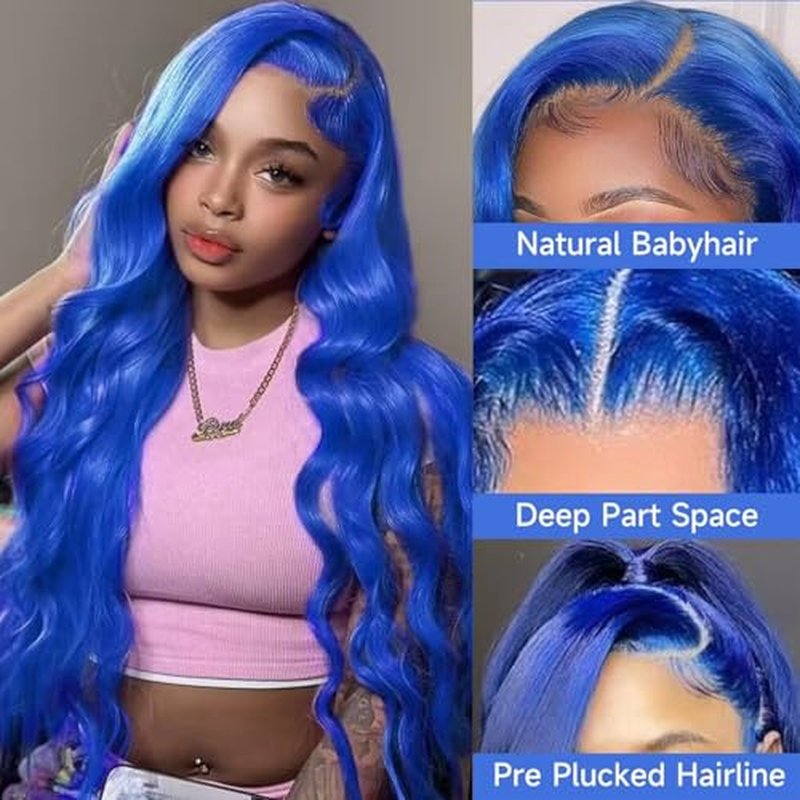Blue Lace Front Wig - Human Hair, Body Wave, 13x4, 180% Density, Glueless Frontal Wig (26inch)