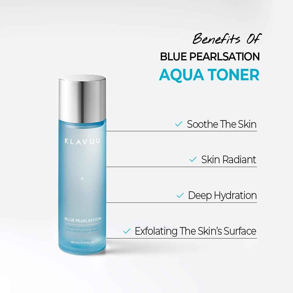 Blue PEARLSATION ONE Day 8 Cups Marine Collagen Aqua Toner - Deeply Hydrating & Soothing for Skin Radiance, Non-Sticky Formula for All Day Comfort and Refreshment – 4.73 floz